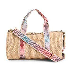 PATRICIA NASH Larissa Woven Paper Straw Duffel Satchel With Leather Trim